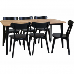 Miro pöytä 170x85 ja 6 tuolia, Tammi/musta