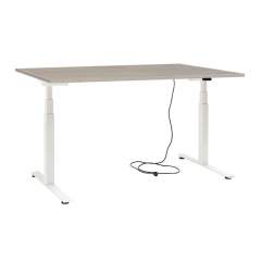Ergo sähköpöytä 135x67cm hopea jalava, Valkoisella jalalla