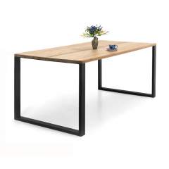 Edna lankkupöytä 90x180 metallijalalla, Antiikki kansi/Musta jalka