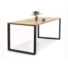 Edna lankkupöytä 90x140 metallijalalla, Antiikki kansi/Musta jalka