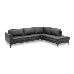 Skandia nahkainen avokulmasohva 252cm, Oikeakätinen, Musta Madras nahka/kn