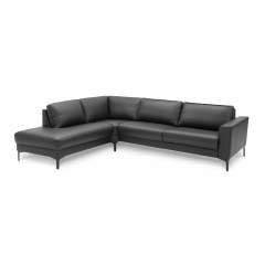 Skandia nahkainen avokulmasohva 252cm, Vasenkätinen, Musta Madras nahka/kn