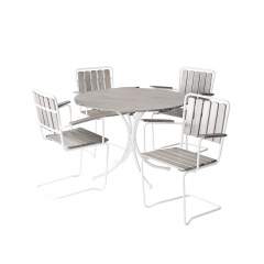 Varax Suvisaari pyöreä pöytä + 4 tuolia terassille, Valkoharmaa