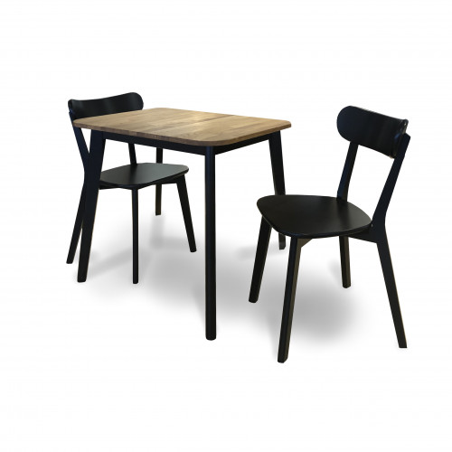 Miro pöytä 70x85 ja 2 tuolia, Tammi/musta