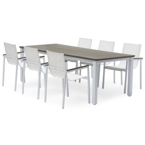 Hillerstorp Arlöv pöytä + 6 valkoista tuolia